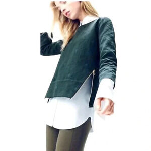 J CREW | Brocade Matelasse Jacquard Zip Top Layer Shirt Jungle Green Size 4